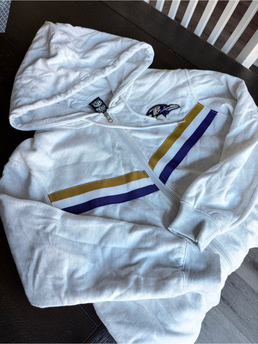 NFL Women's White Zip Hoodie with Purple and Gold Stripes